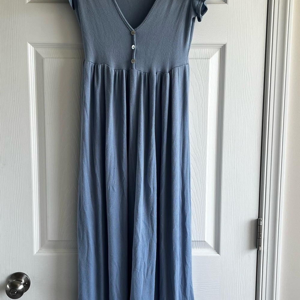 See You Monday Blue Maxi Dress with Button Detail
